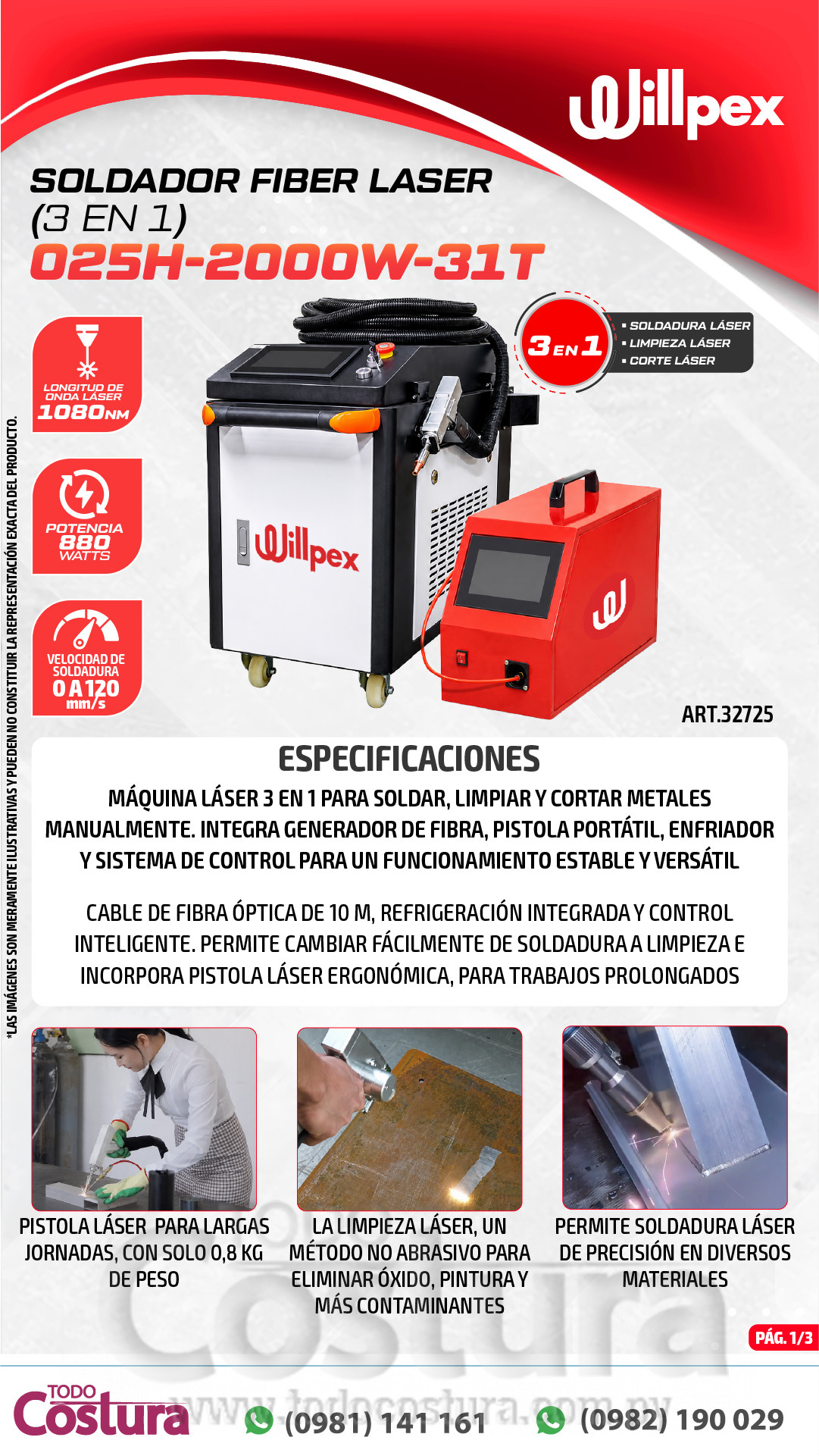 SOLDADOR FIBER LASER (3 EN 1) WILLPEX 025H-2000W-31T